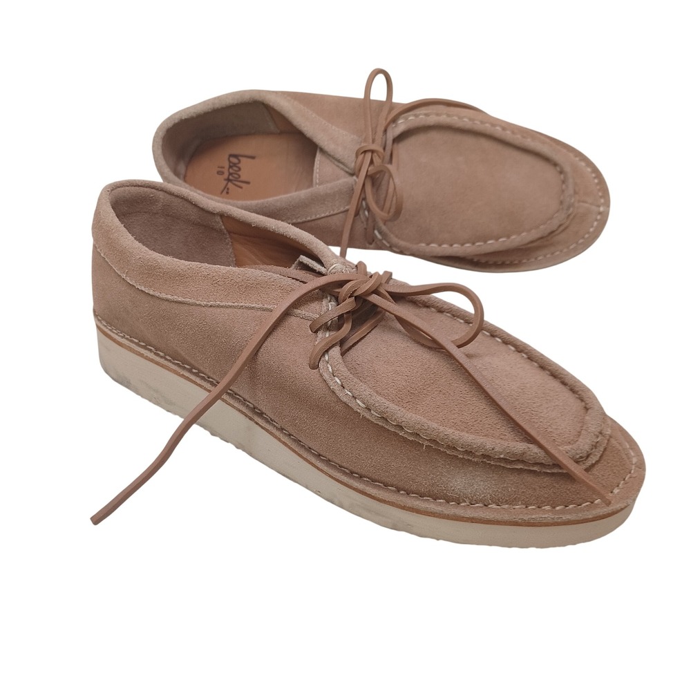 Beek Towhee Tan Suede Lace Up Moccasin Platform Shoes Womens 10